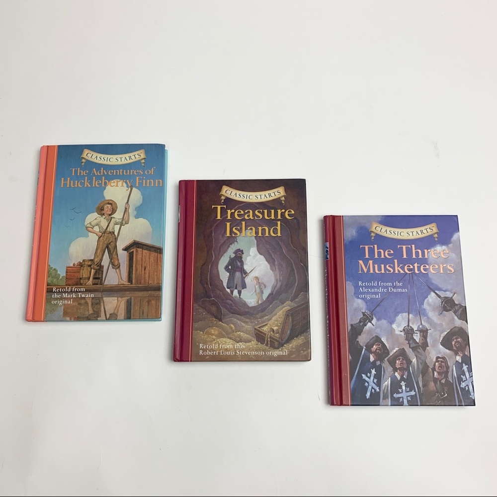 Lot Of 3 Classic Starts Hardcover Novels Treasure Island Huck Finn 3 Musketeers